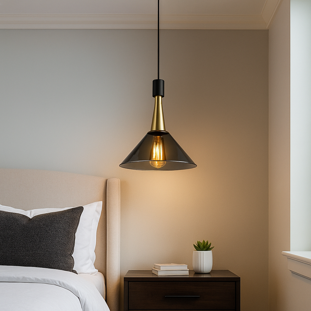 Retro Brass & Smoke Glass Pendant Light