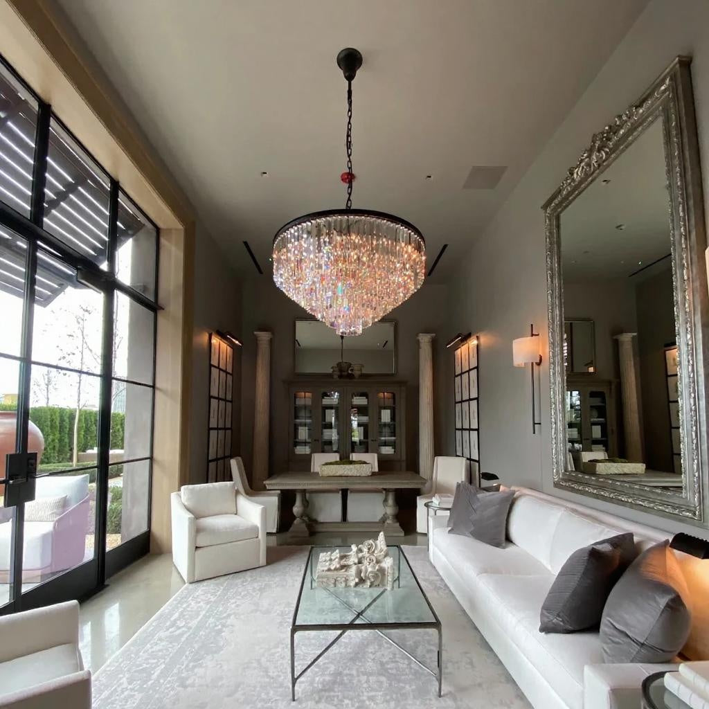 1920s Odeon Crystal Round Chandelier for Living Room, Elegant Interior Lighting