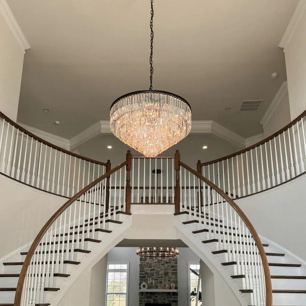 1920s Odeon Crystal Round Chandelier for Living Room, Elegant Interior Lighting