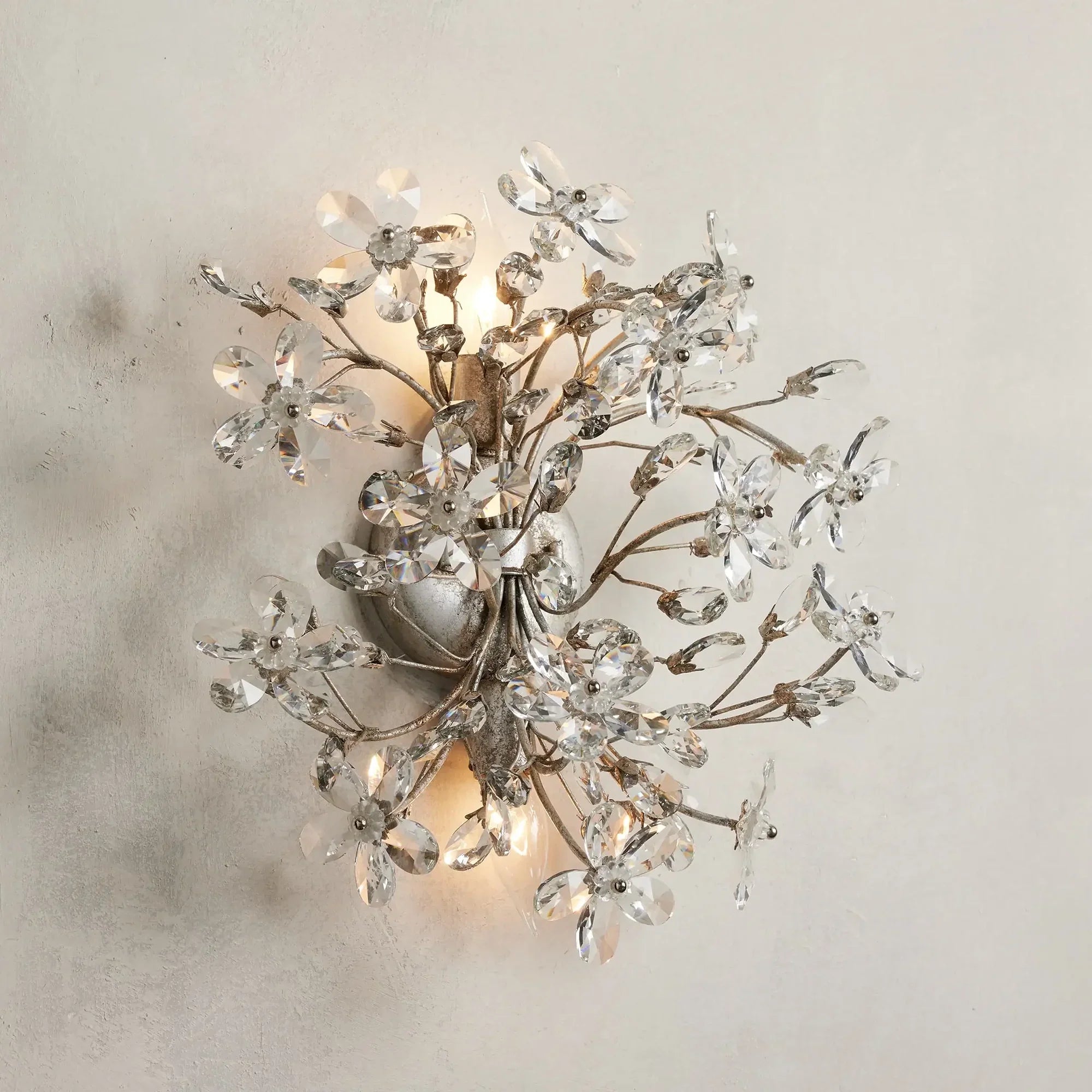 Delicate Crystal Flowers Fiore 2-Light Stylish Wall Sconce