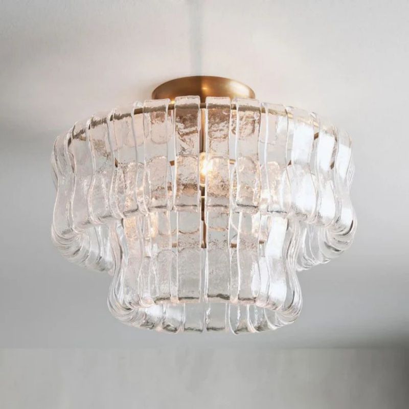 Astra 2-Tier Glass Ghiaccio Round FlushMount Light 18"