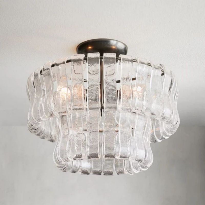 Astra 2-Tier Glass Ghiaccio Round FlushMount Light 18"