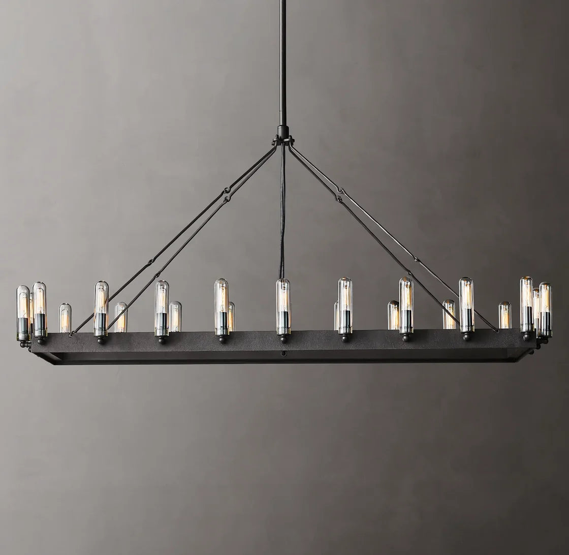 Filament Vintage Candelabra Rectangular Chandelier Lights, Outdoor Linear Light