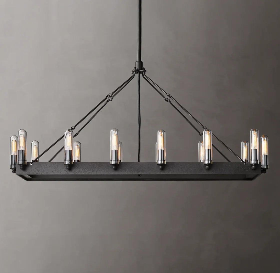 Filament Vintage Candelabra Rectangular Chandelier Lights, Outdoor Linear Light