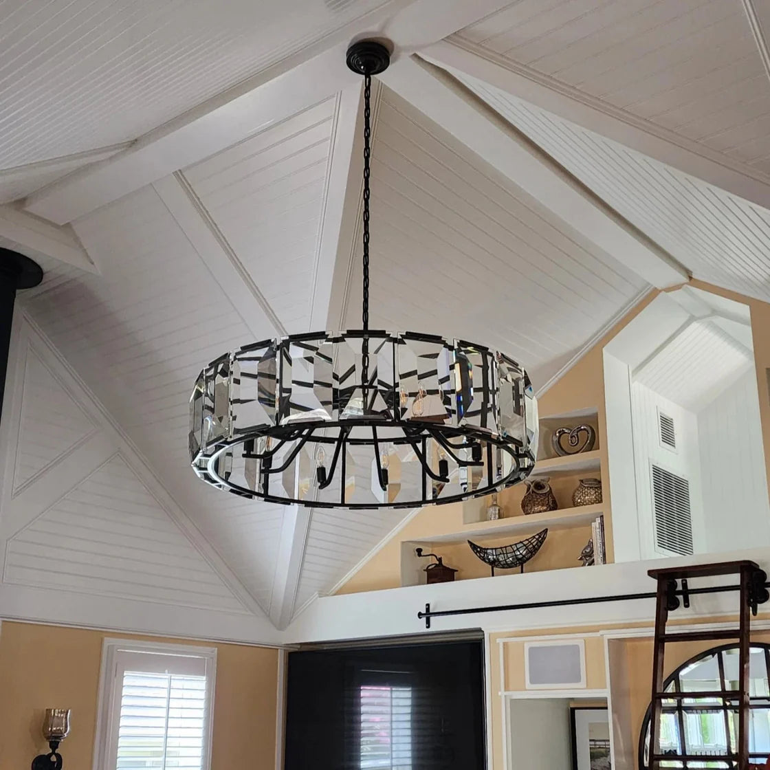 Harlowe Crystal Round Chandelier Lighting 31" For Living Room