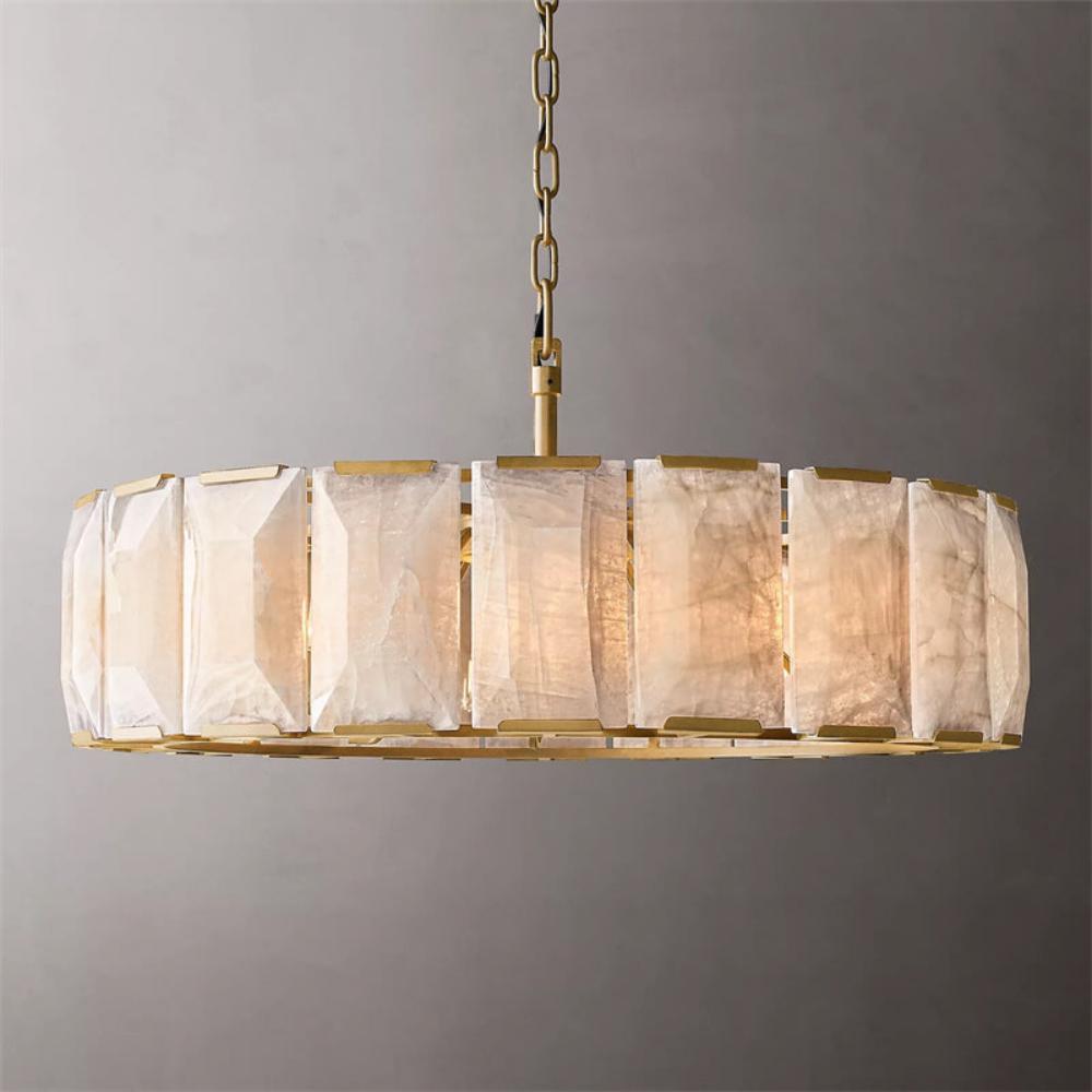 Elegant Harlowe Calcite Round Chandelier Lighting 43" For Room Hanging