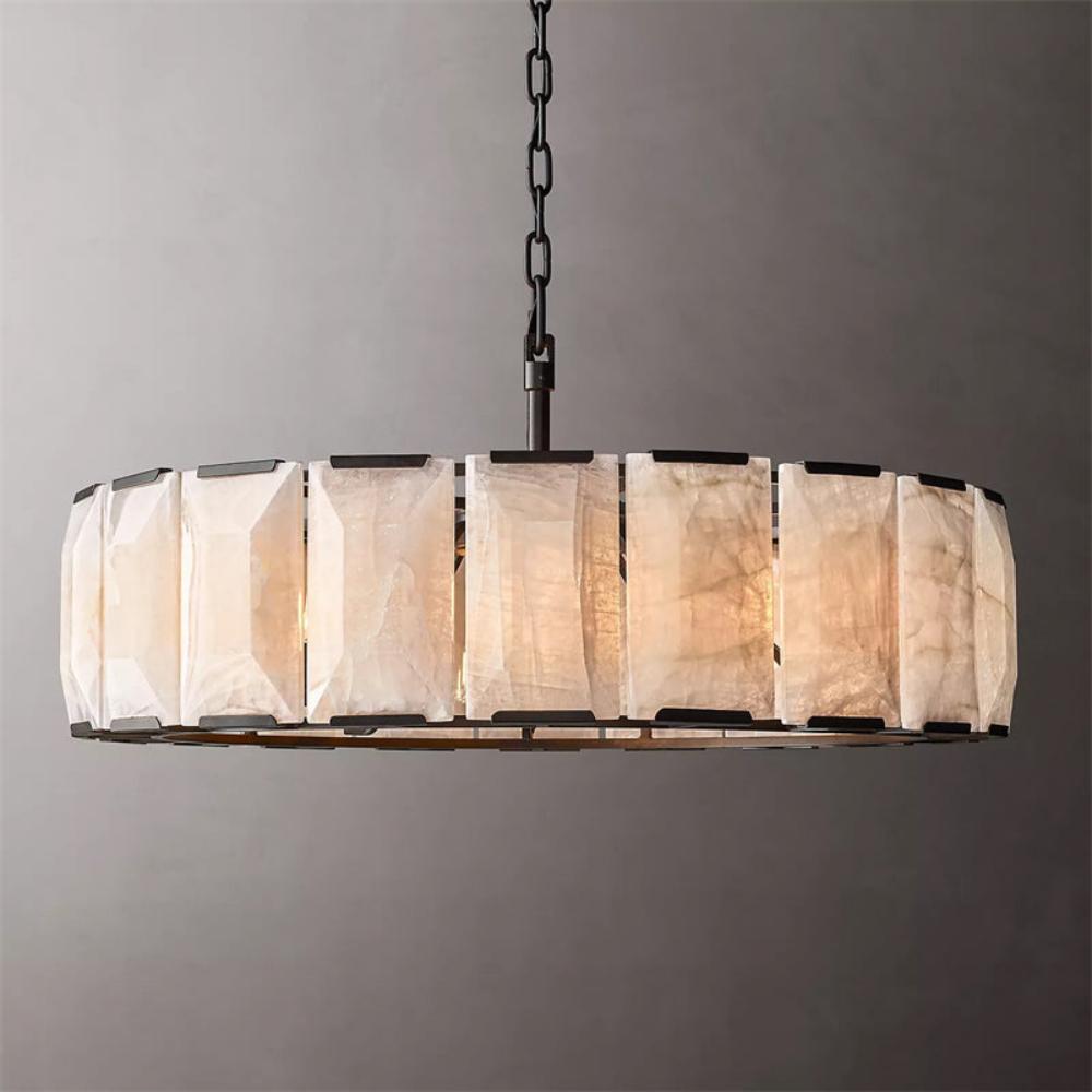 Elegant Harlowe Calcite Round Chandelier Lighting 43" For Room Hanging