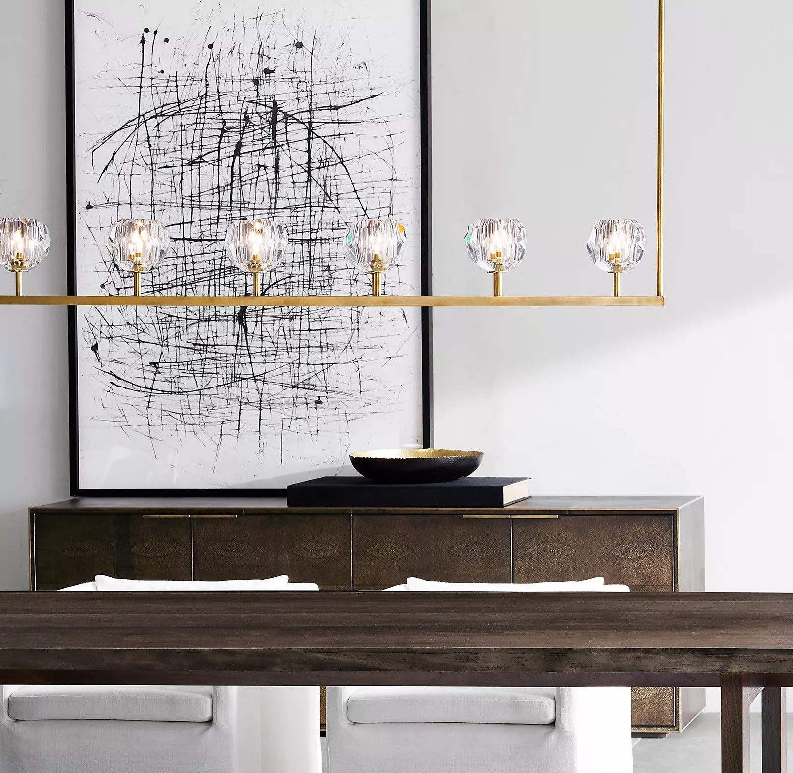Boule De Cristal Clear Glass Minimalist Linear Chandelier 60" For Dining Room