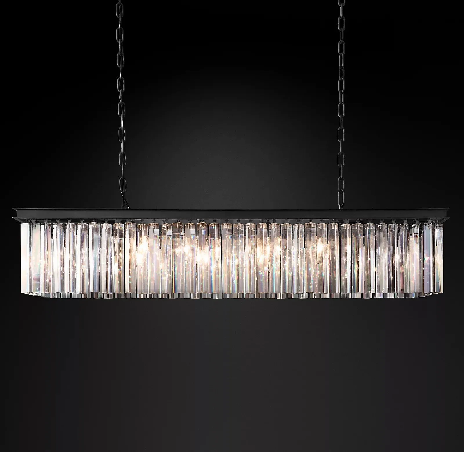 1920s Odeon Crystal Island Linear Black Chandelier Light 39" 49" 59"
