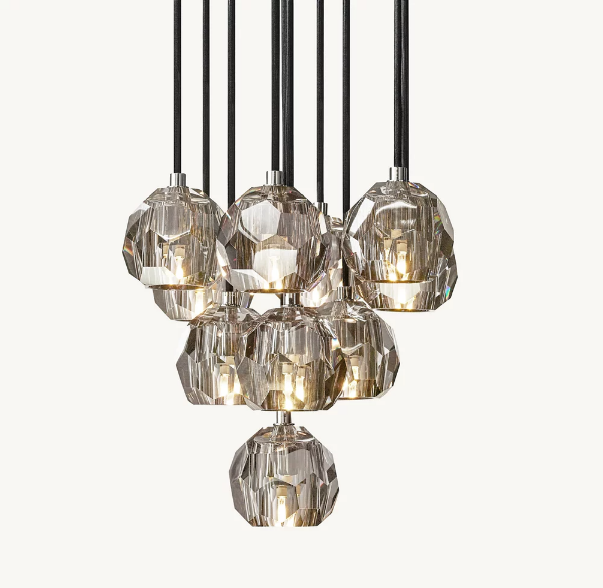 Modern Boule De Cristal Smoke Glass Ball Round Cluster Chandelier 14"