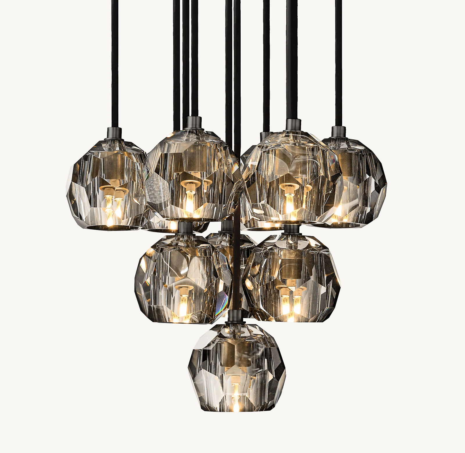 Modern Boule De Cristal Smoke Glass Ball Round Cluster Chandelier 14"
