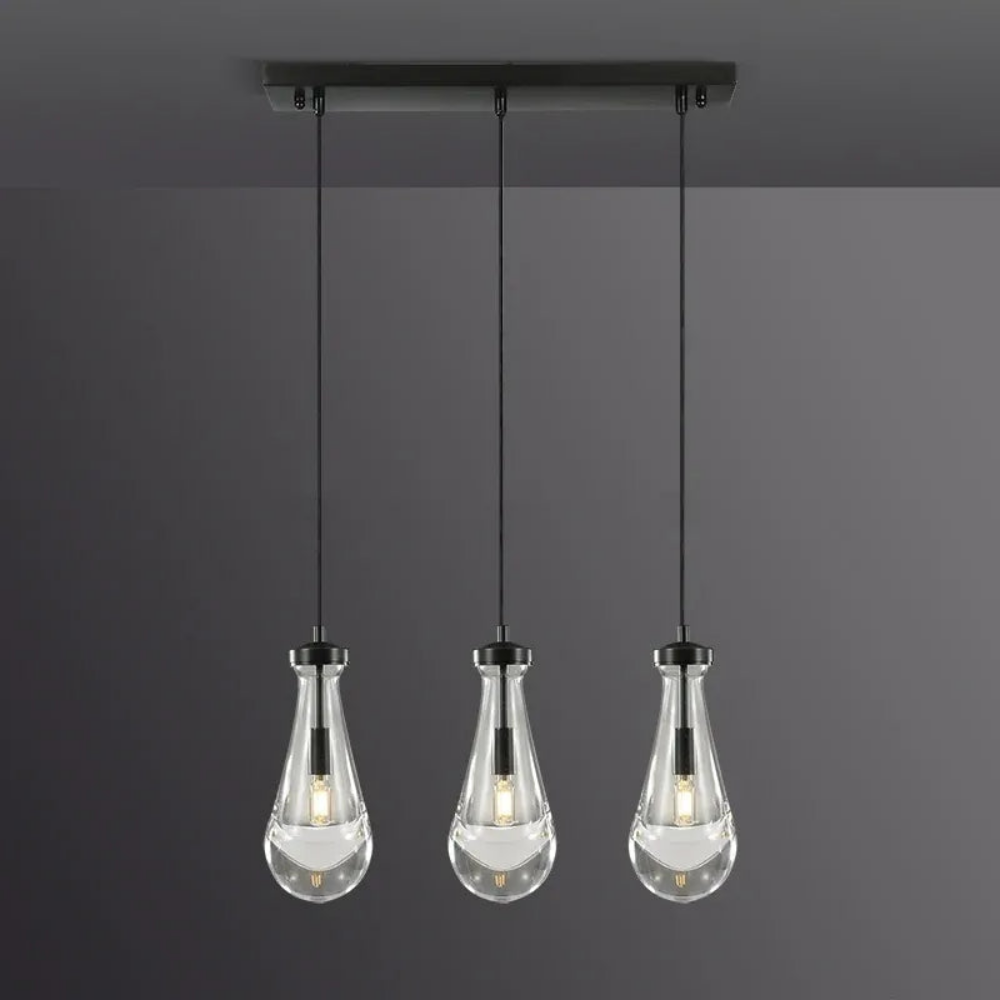 Rain Glass Round Cord Chandelier light 3 Lights