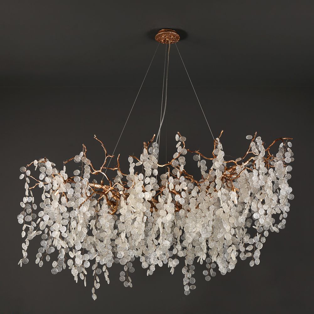 Modern Branch Chandelier Lighting With Clear Small Round Leaves