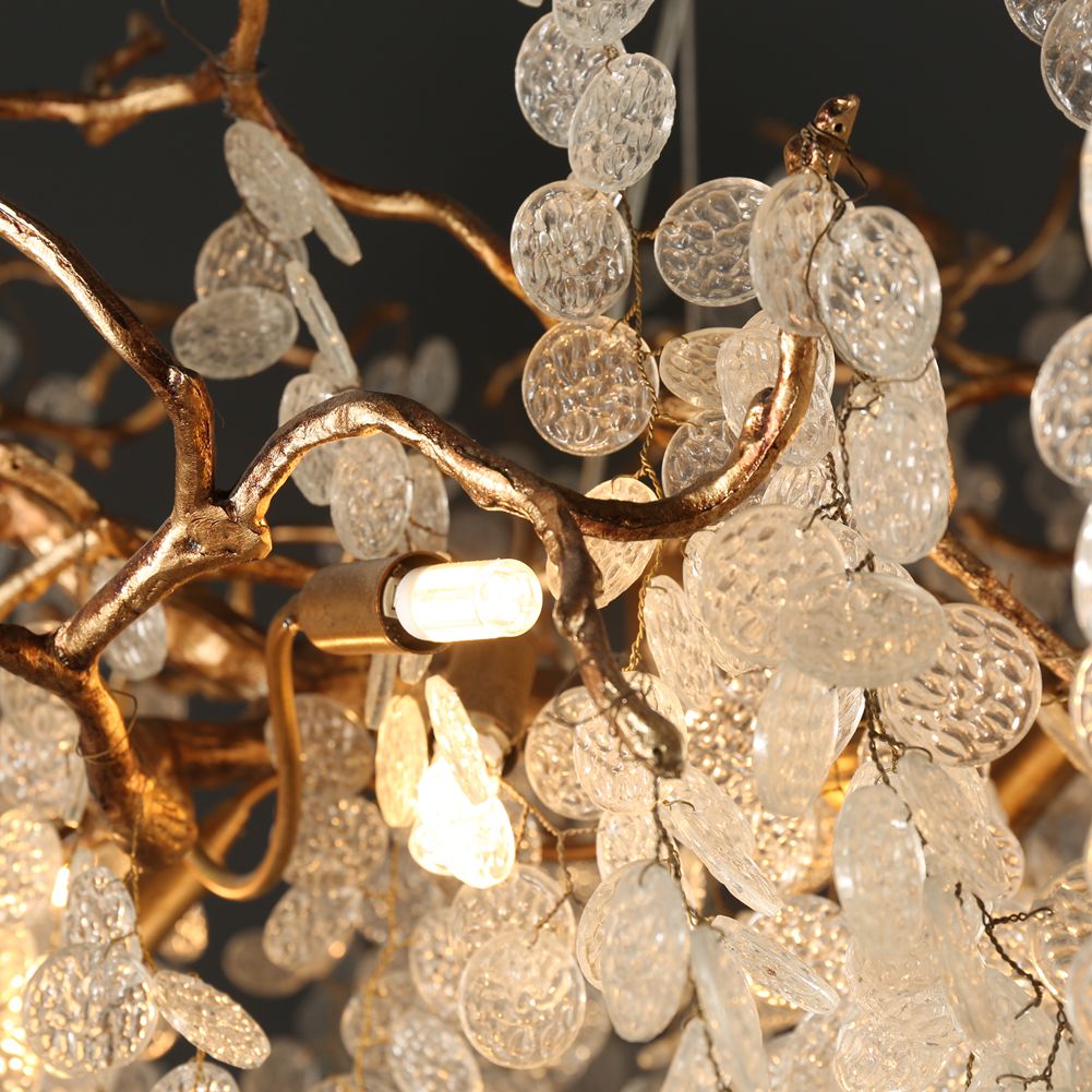 Modern Branch Chandelier Lighting With Clear Small Round Leaves