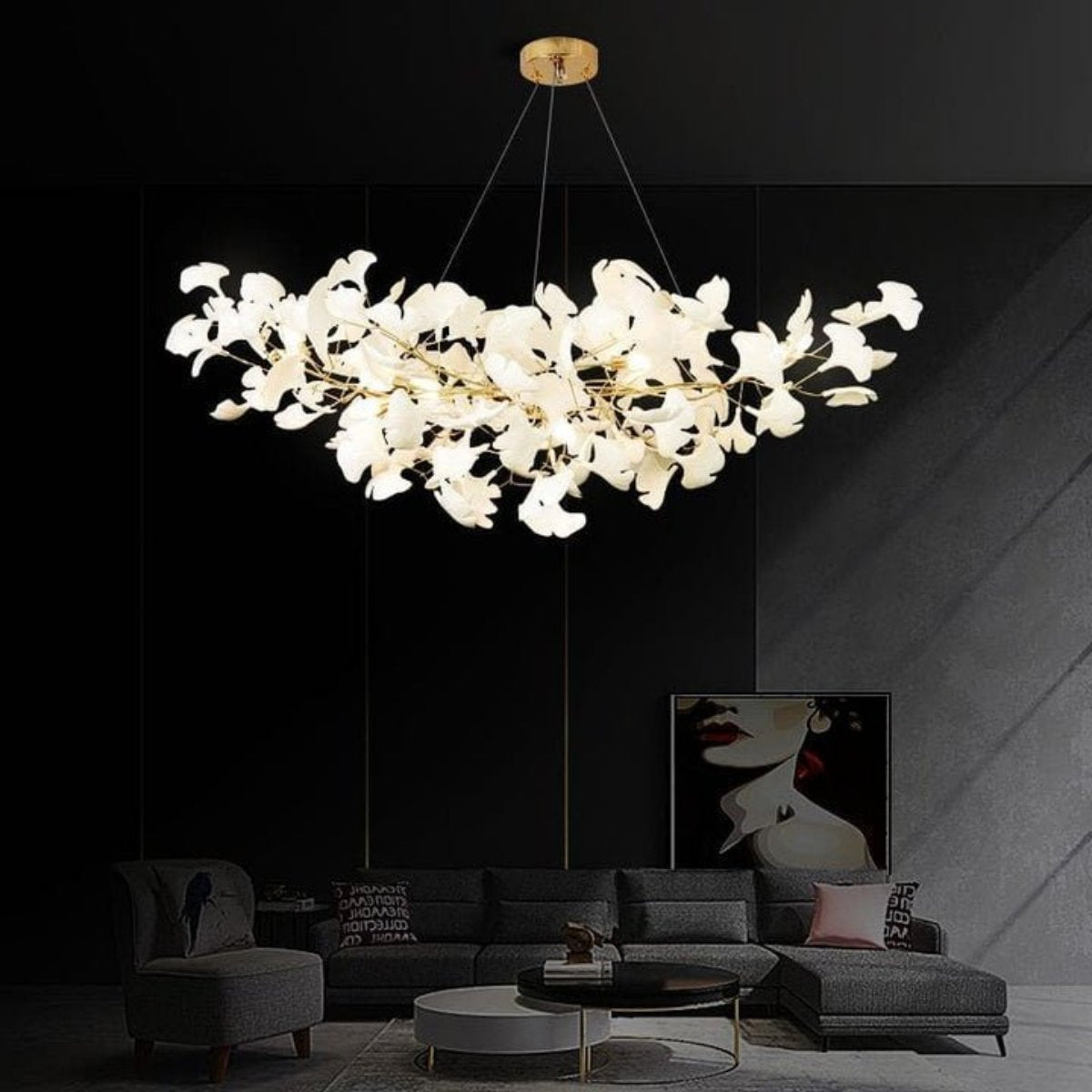 Raven Porcelain Linear Gold Chandelier Lighting