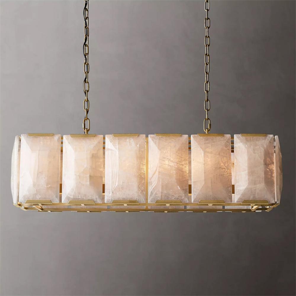 Harlowe Calcite Rectangular Chandelier Lighting 42" for Bedroom