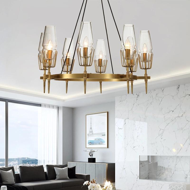 Chaillot Glass Brass Round Chandelier Lighting 48"