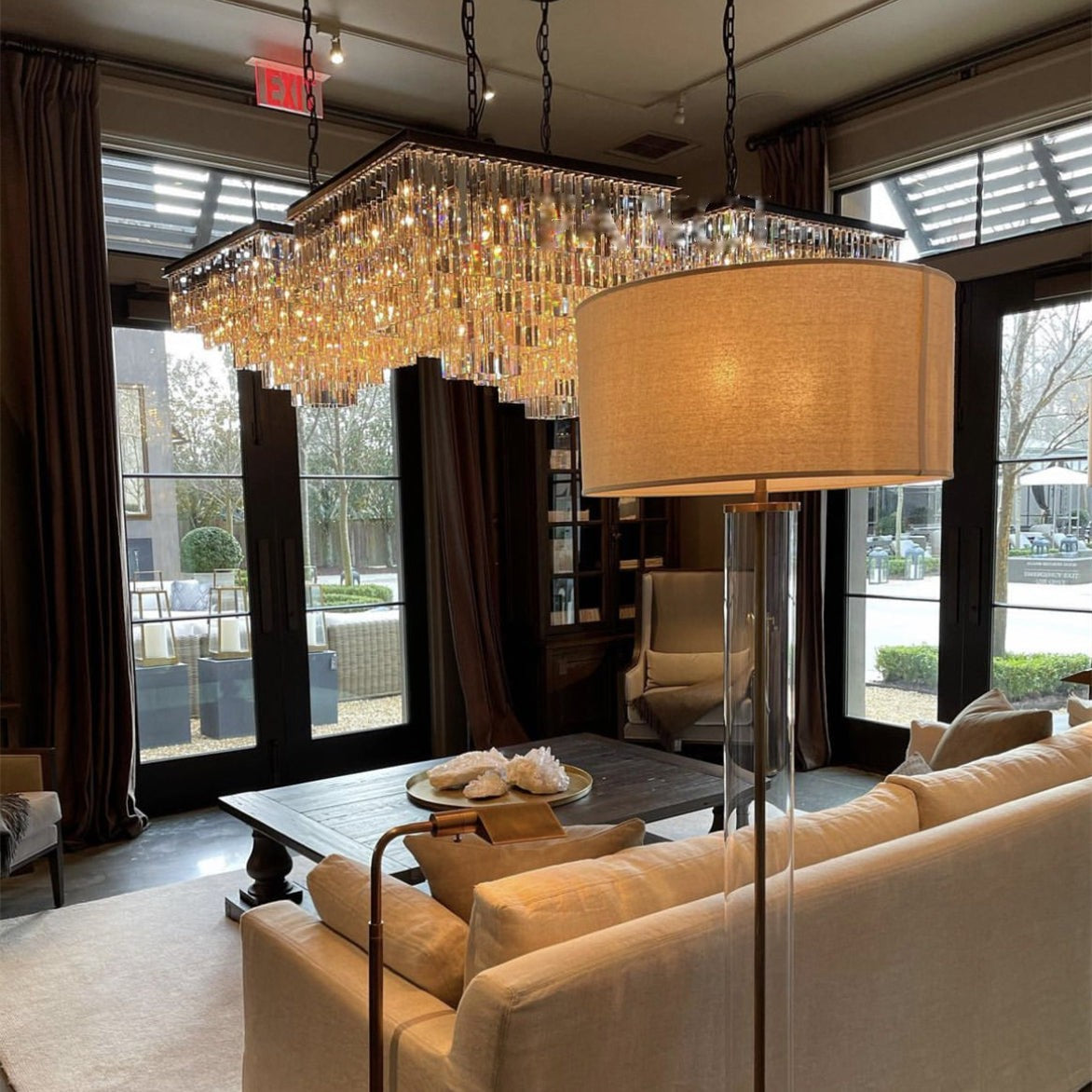 1920s Odeon Multi-Tier Crystal Square 47" Chandelier lighting For LivingRoom
