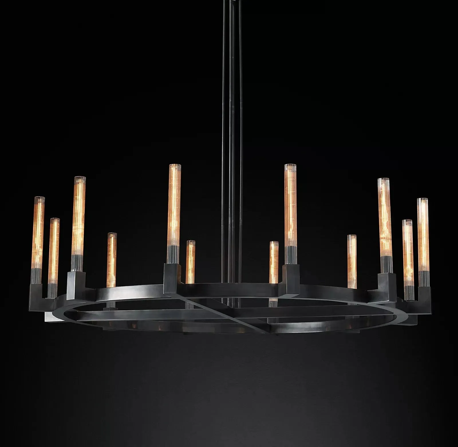 Canneles Linear Candlestick Round Chandelier Lighting 60"
