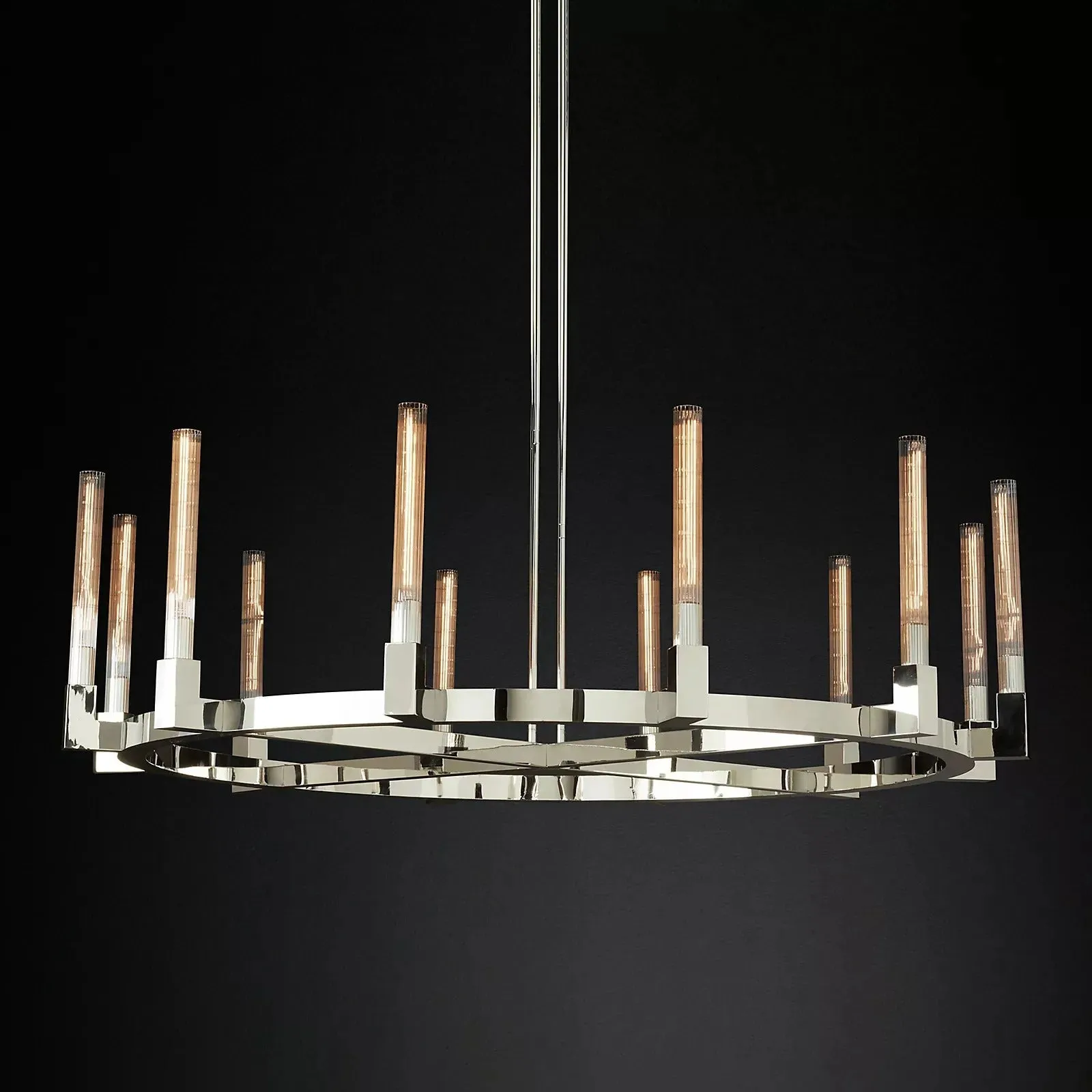 Canneles Linear Candlestick Round Chandelier Lighting 60"