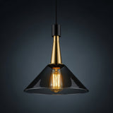 Retro Brass & Smoke Glass Pendant Light