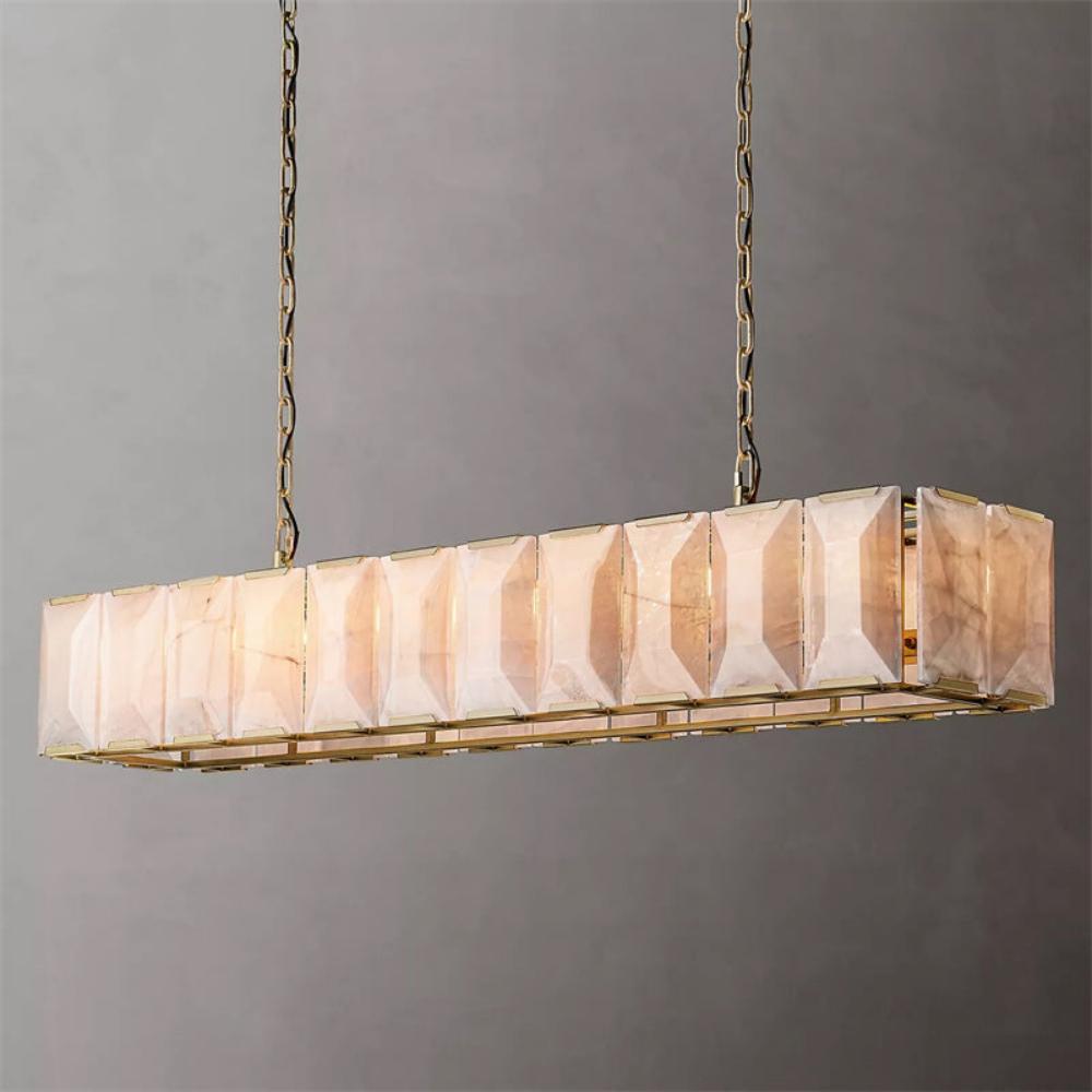 Harlowe Calcite Modern Rectangular Chandelier Lighting 74"