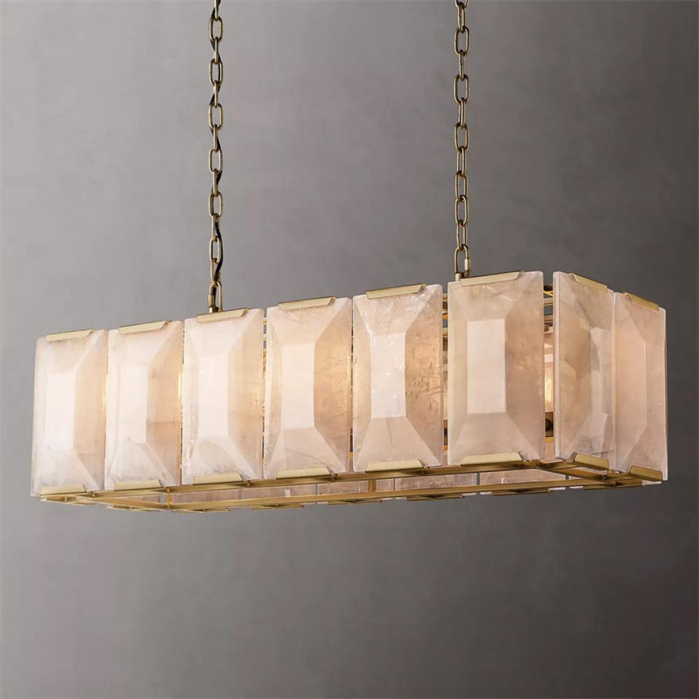 Harlowe Calcite Rectangular Chandelier Lighting 42" for Bedroom
