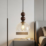 Wood Bead Filigree Glass Pendant Light