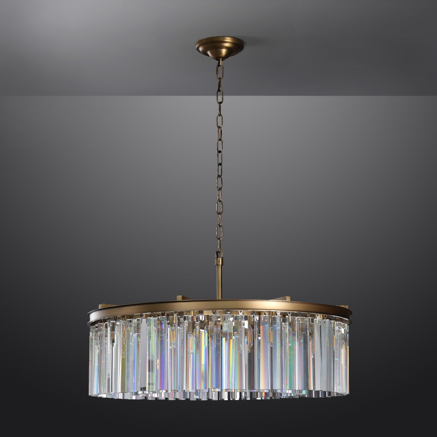 1920s Odeon Crystal Round Chandelier Brass Lighting 32"/43" Home Decor Light Fixtures