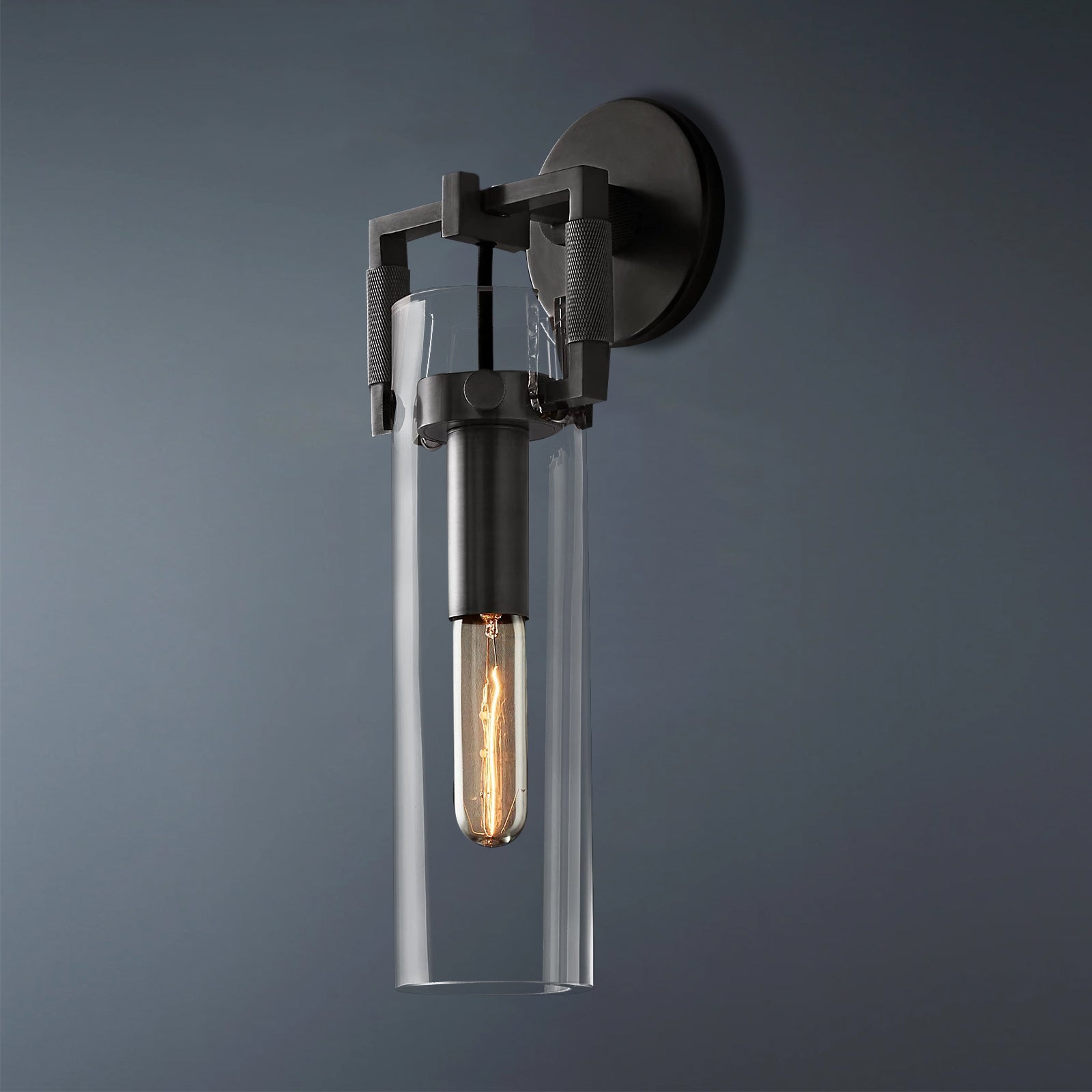 Machinist Glass Cylinder Wall Sconce 15" Modern Lighting Fixture for Dining Room