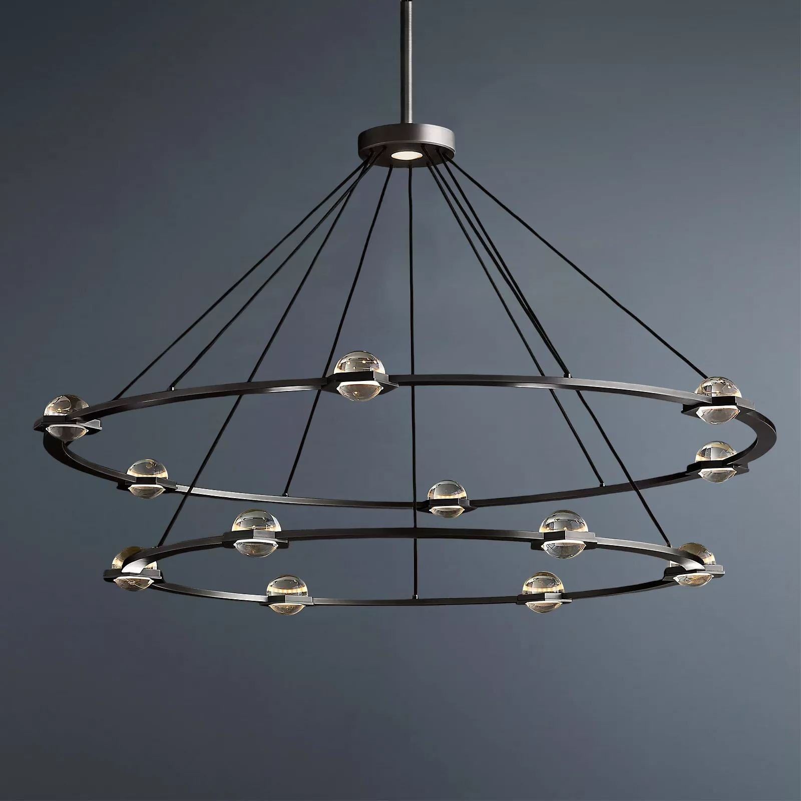 Éclatant Vintage Two-tier Round Chandelier Lighting 60" for Living Room