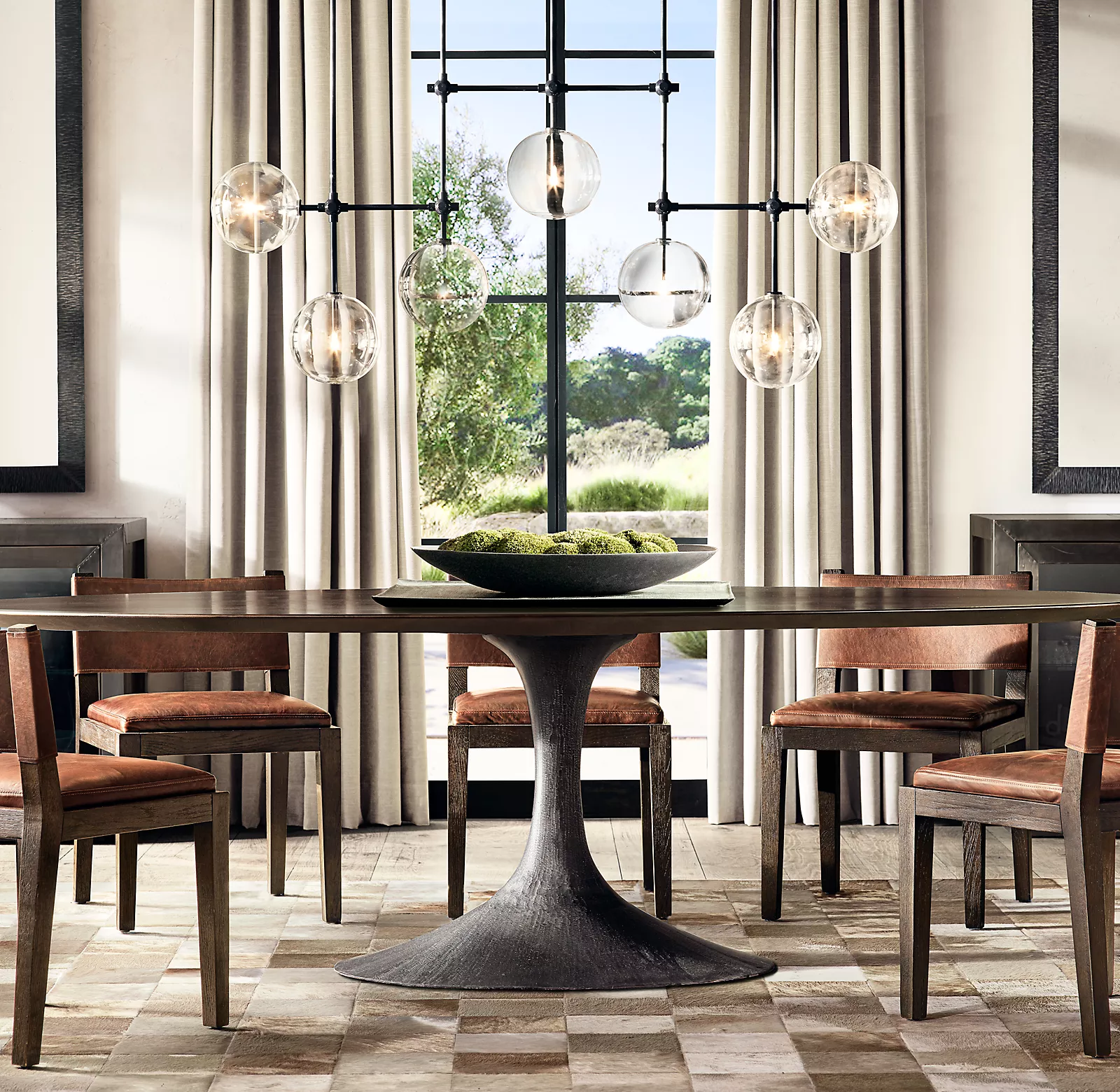Fulcrum Glass Globe Mobile Linear Chandelier Lighting 60"