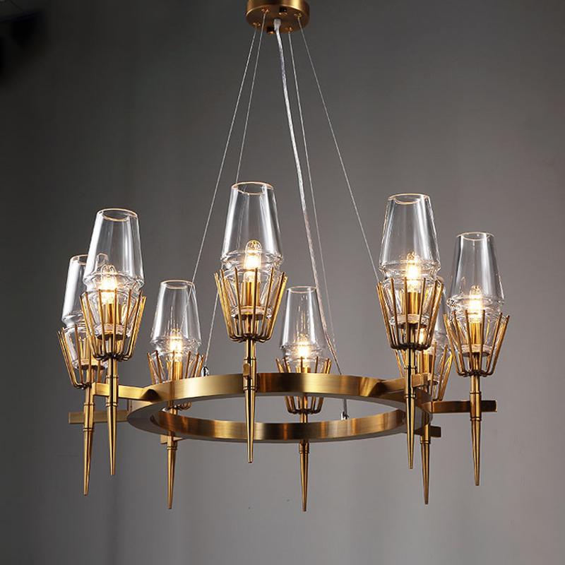 Chaillot Glass Brass Round Chandelier Lighting 48"
