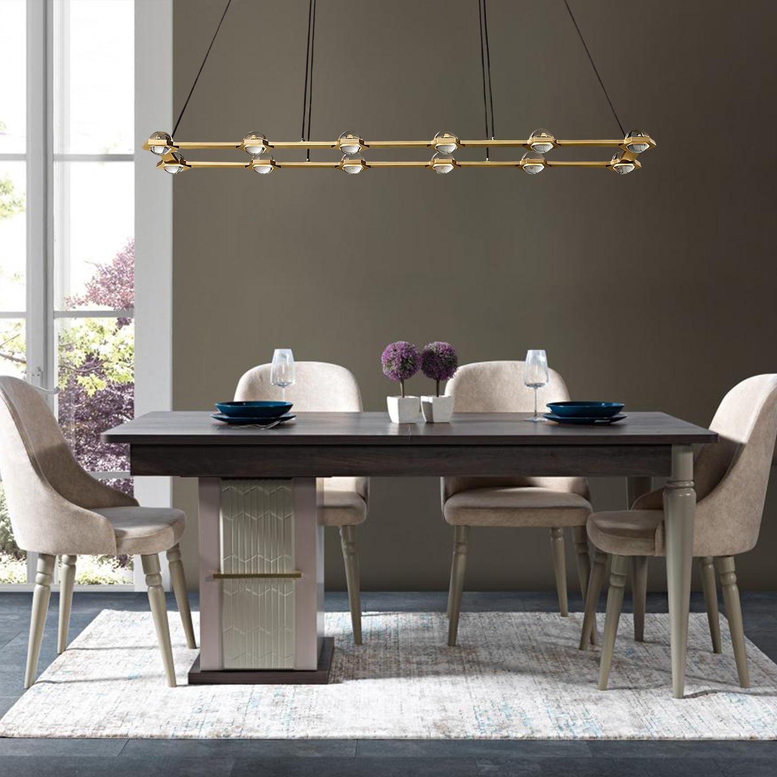 Éclatant Vintage Rectangular Chandelier Lighting 54" for Living Room