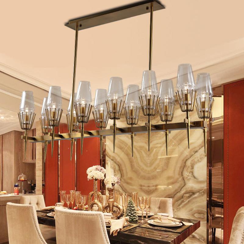 Chaillot Glass Brass Linear Chandelier Lighting 72"