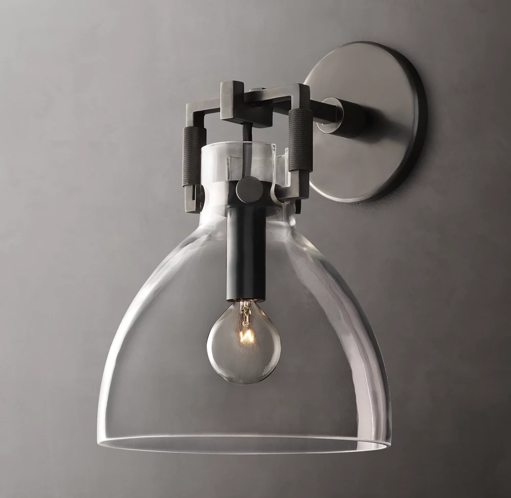 Machinist Glass Cloche Wall Sconce 8" Decorative Lighting for Dining Room