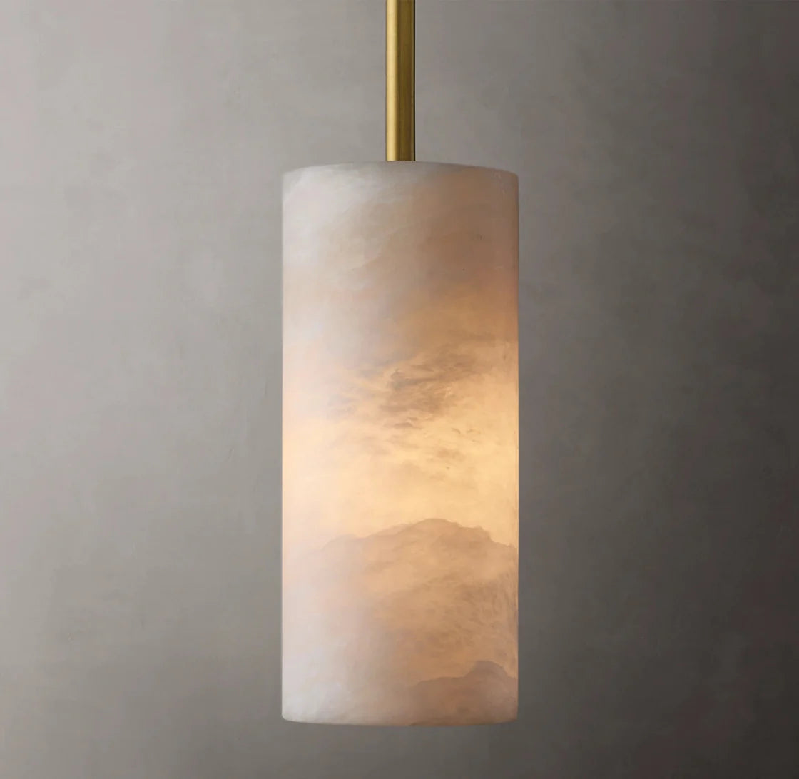 Hand Carved Alabaster Cylinder Pendant Light Modern