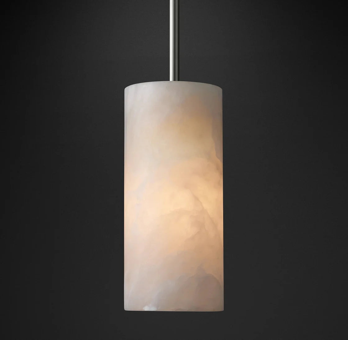 Hand Carved Alabaster Cylinder Pendant Light Modern