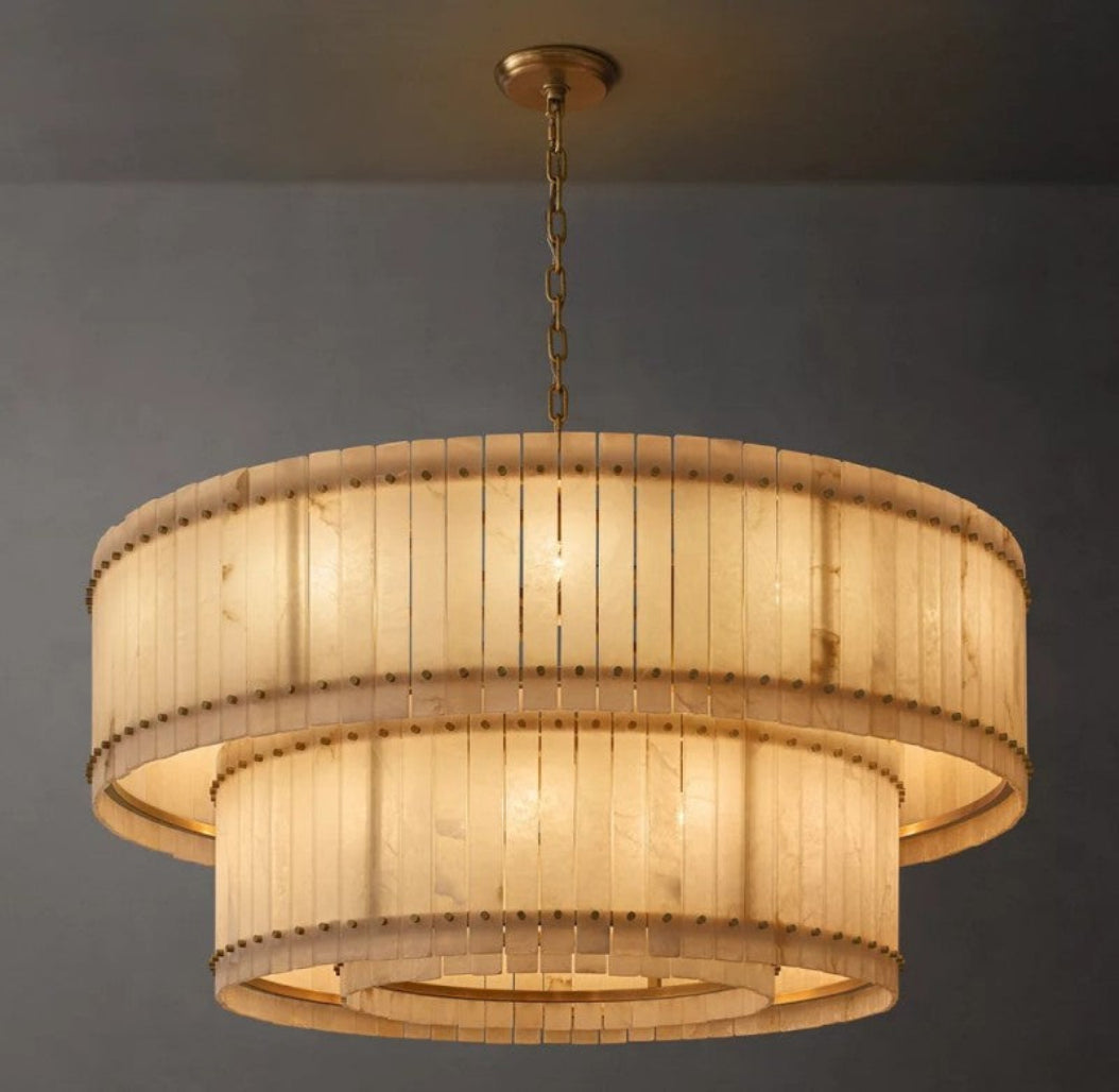 San Marco Alabaster Round 2-Tiered Chandelier Lights 22/37/48/60"