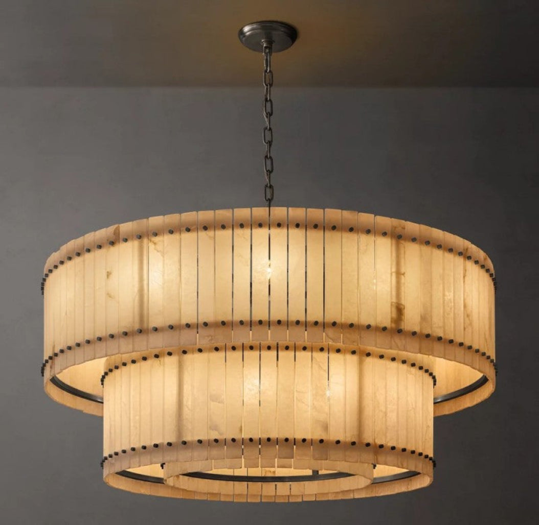 San Marco Alabaster Round 2-Tiered Chandelier Lights 22/37/48/60"