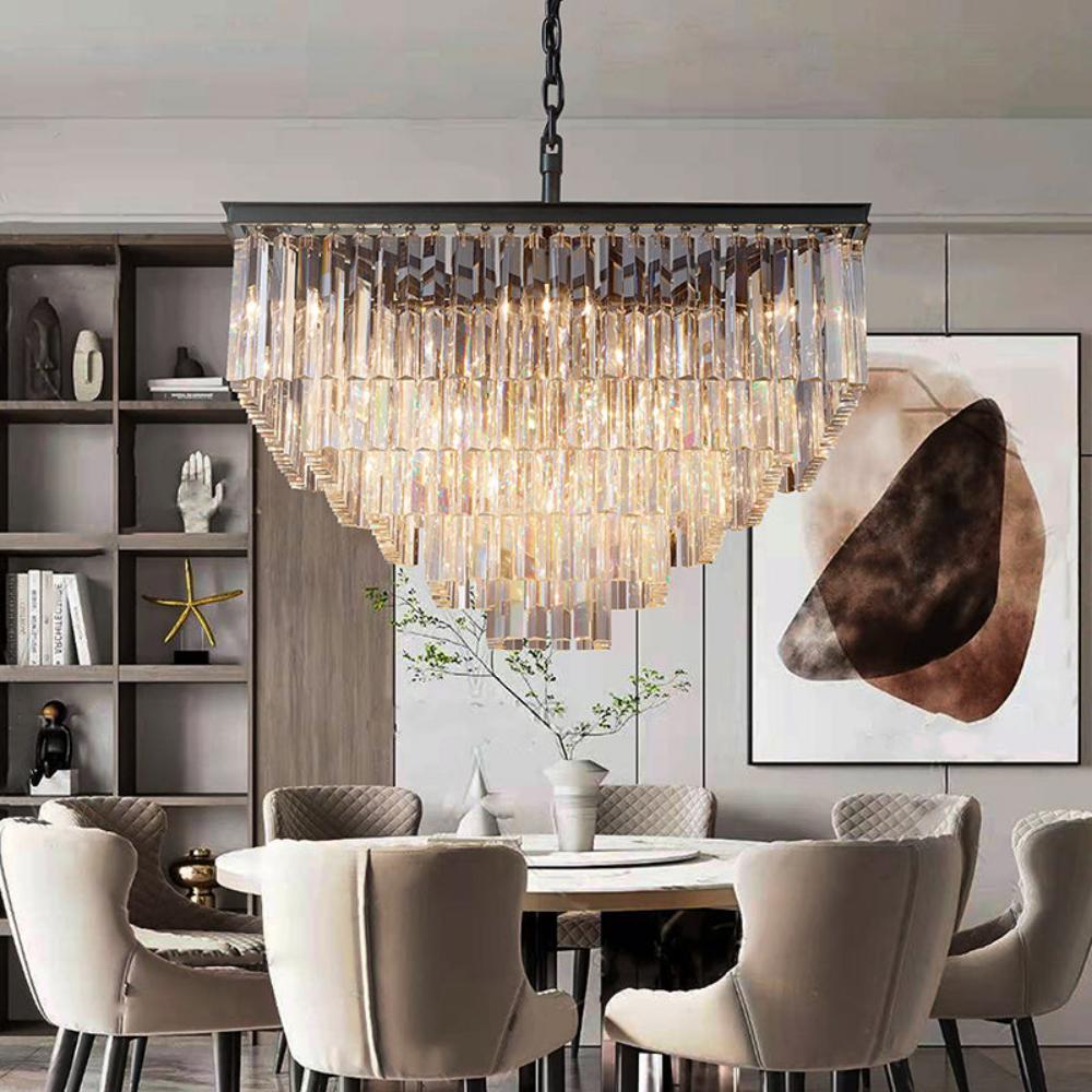 1920s Odeon Multi-Tier Crystal Square chandelier lighting 34" For Indoor Decoration Light