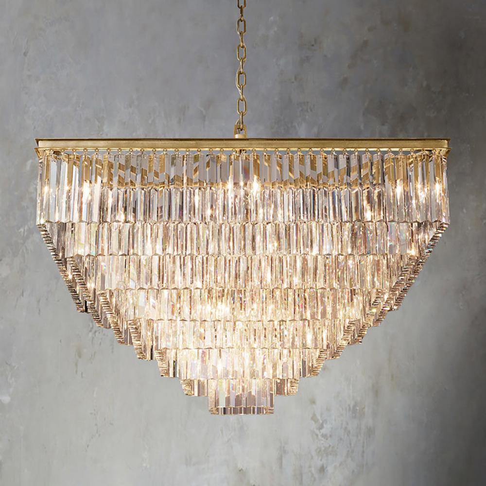 1920s Odeon Multi-Tier Crystal Square 47" Chandelier lighting For LivingRoom