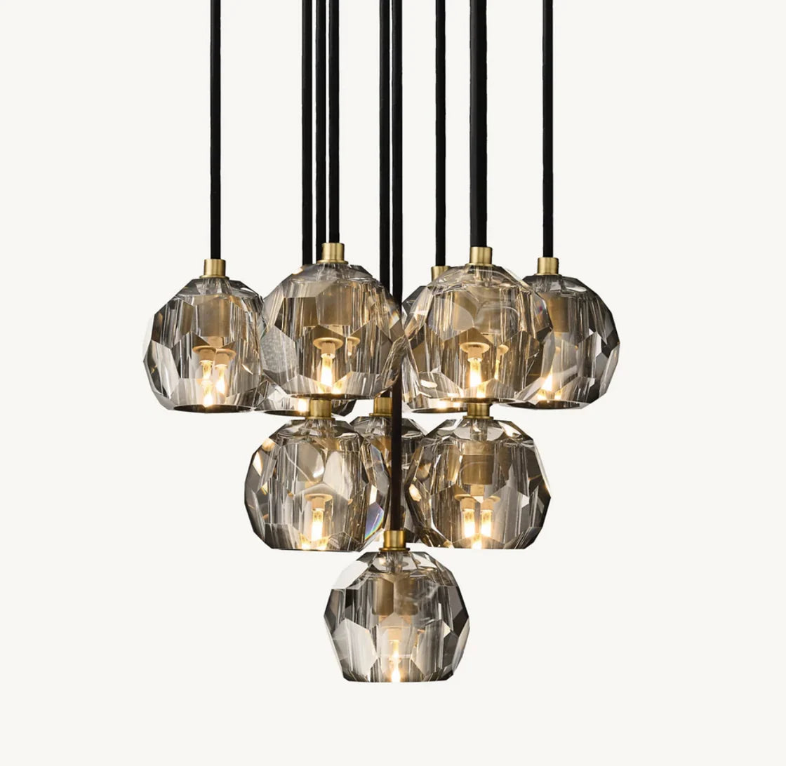 Modern Boule De Cristal Smoke Glass Ball Round Cluster Chandelier 14"
