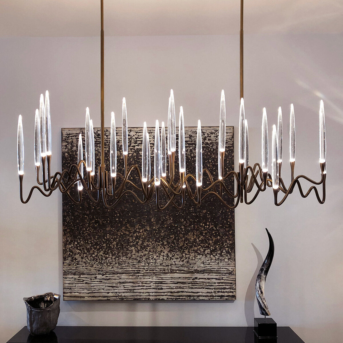 Large Candle Linear Modern Dining Room Chandelier Lighting Fixtures For Living Room