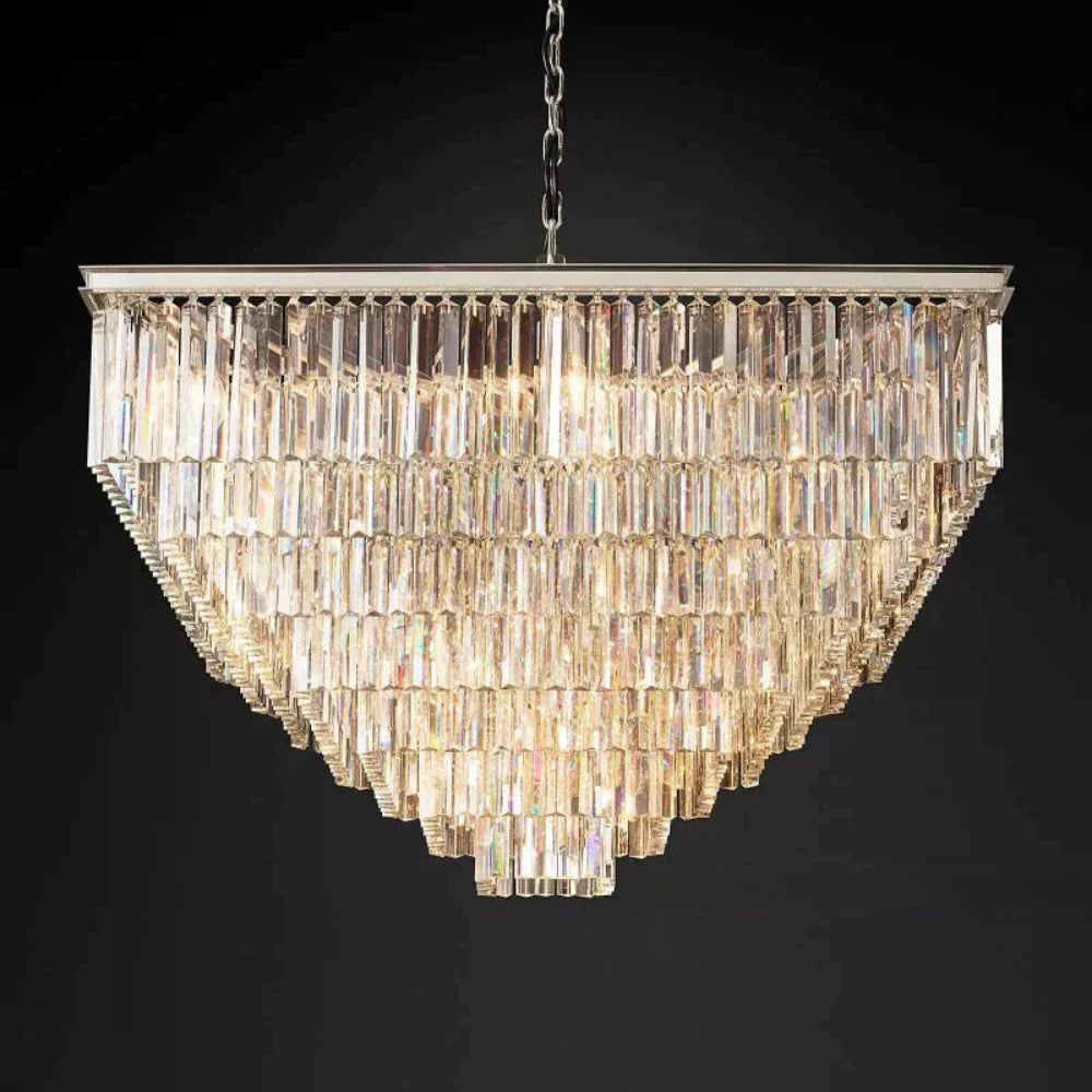 1920s Odeon Multi-Tier Crystal Square 47" Chandelier lighting For LivingRoom