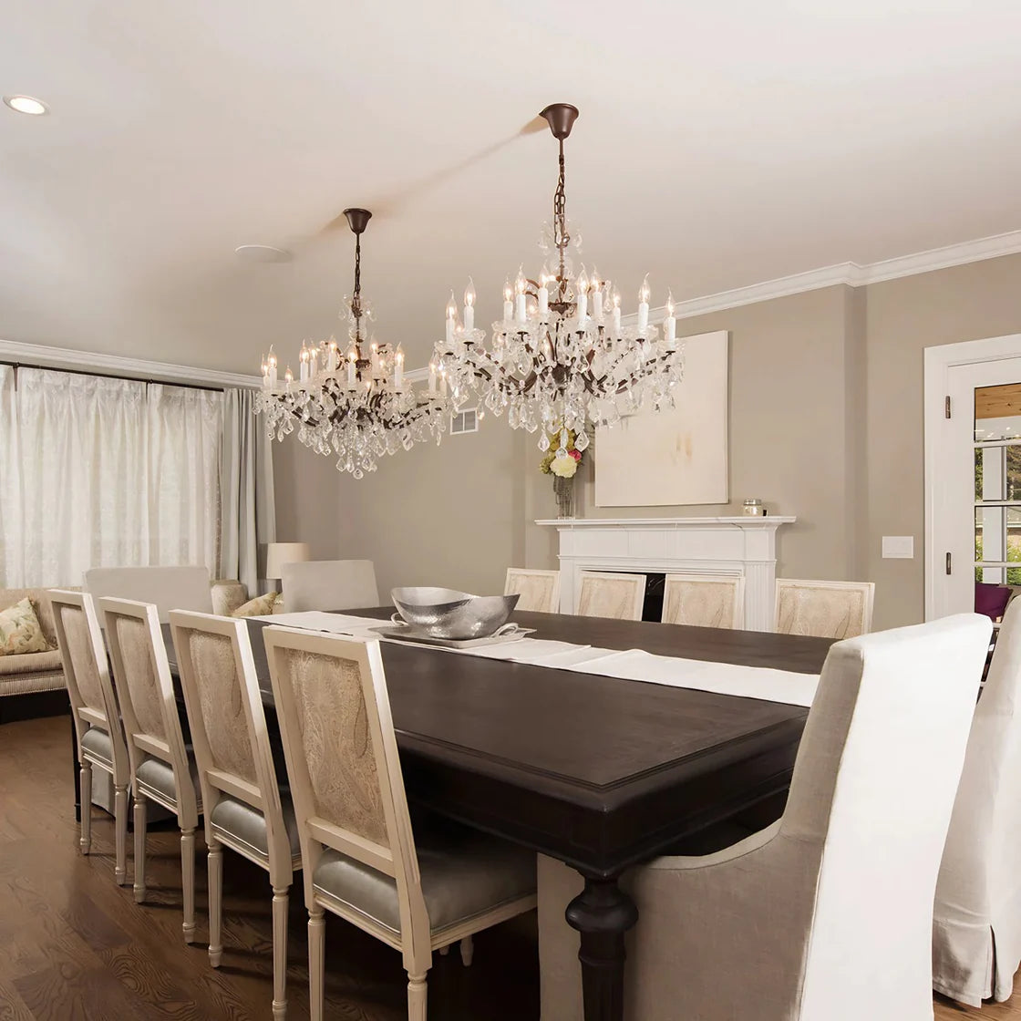 Rococo Iron & Crystal Luxury Round Chandelier 33''