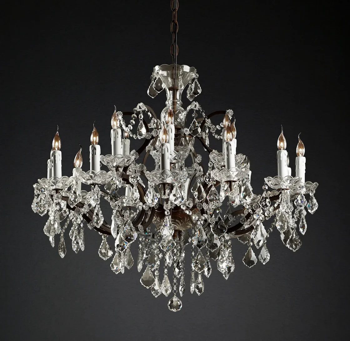 Rococo Iron & Crystal Luxury Round Chandelier 33''