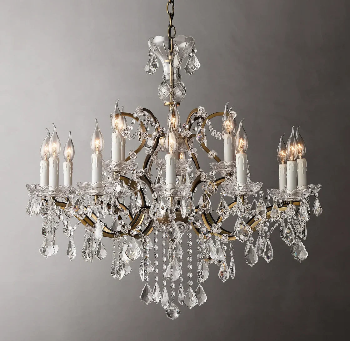 Rococo Iron & Crystal Luxury Round Chandelier 33''