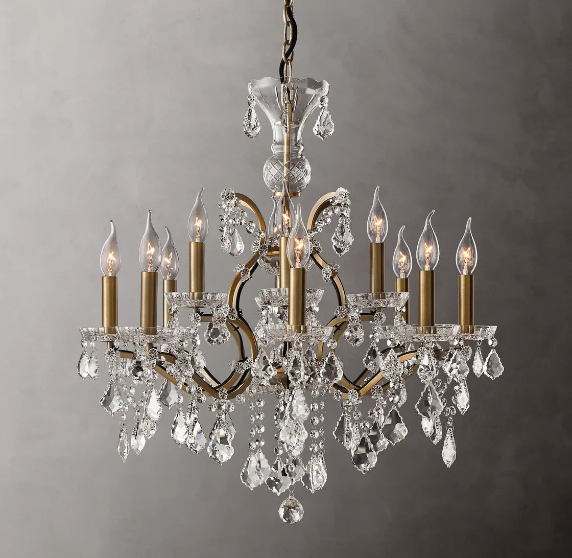 Rococo Iron Crystal Round Chandelier Light 28" Vintage