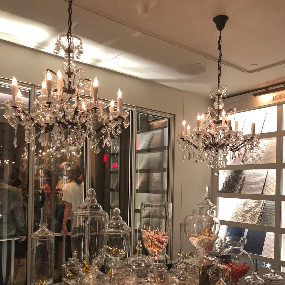 Rococo Iron Crystal Round Chandelier Light 28" Vintage